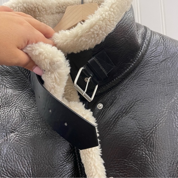 ZARA Black Faux Leather Cream Fleece Lined Sz L - Picture 6 of 13